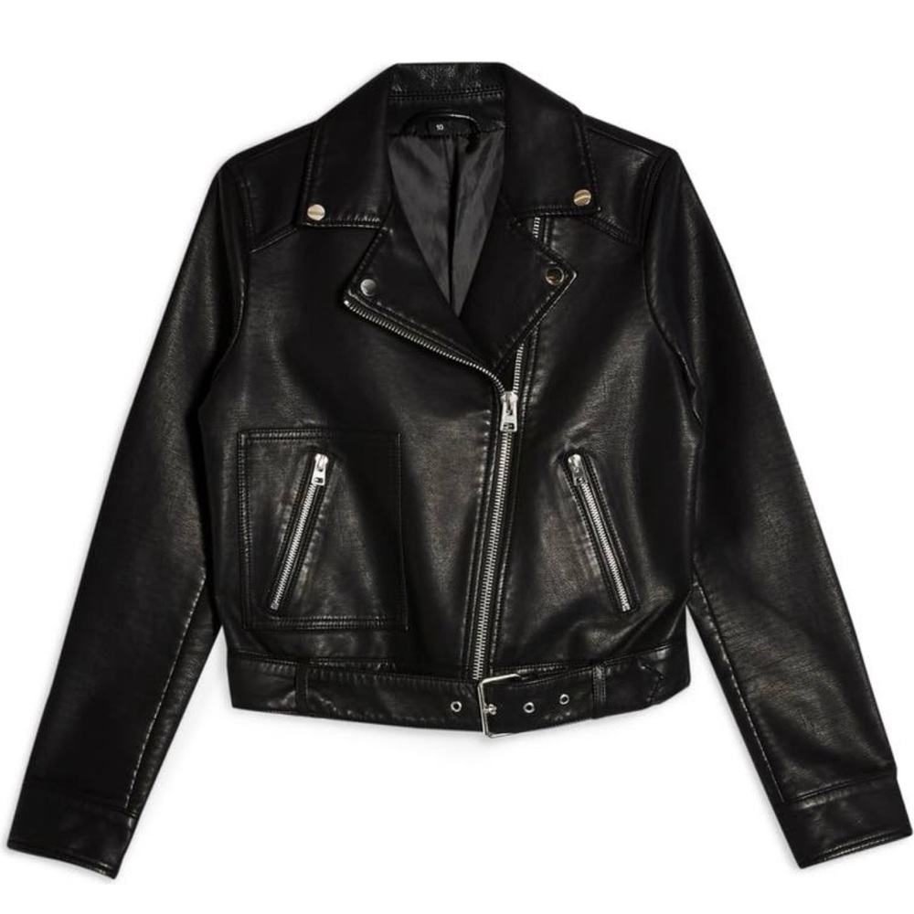 Topshop Kota Crop Faux Leather Jacket in black, 12